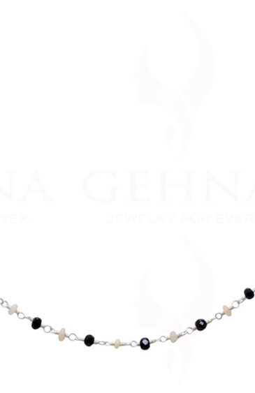 Black Spinel & Opal Gemstone Bead Chain Knotted In .925 Sterling Silver CS-1123