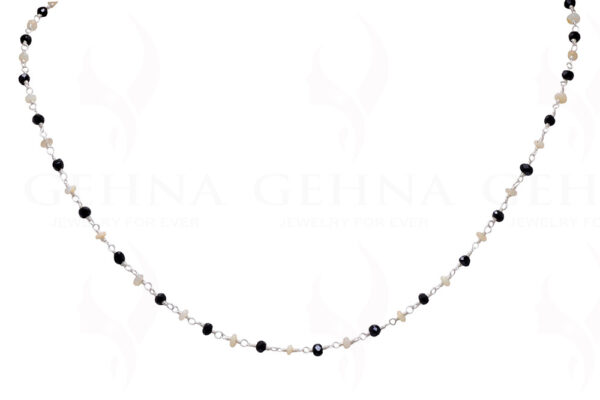 Black Spinel & Opal Gemstone Bead Chain Knotted In .925 Sterling Silver CS-1123