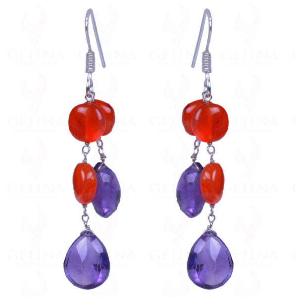 Amethyst Almonds & Carnelian Gemstone Earrings In .925 Sterling Silver ES-1123