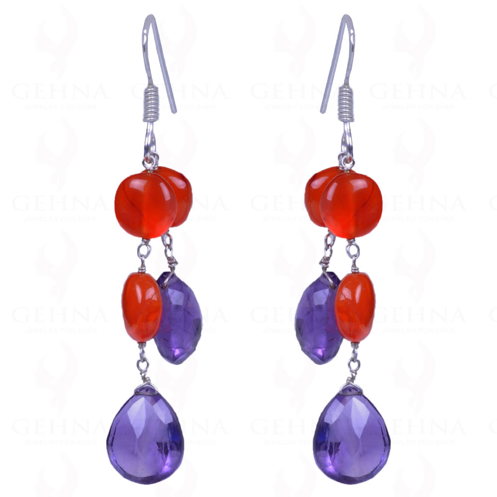 Amethyst Almonds & Carnelian Gemstone Earrings In .925 Sterling Silver ES-1123