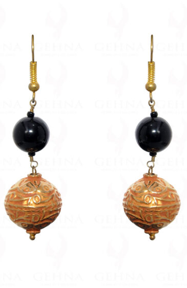 Black Onyx & Gold Plated Ball Lac Earring LE01-1123