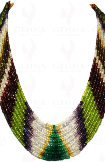 9 Rows of Multi Color Sapphire Gemstone Round Faceted Bead Necklace NS-1123