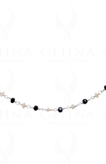 Black Spinel & Opal Gemstone Bead Chain Knotted In .925 Sterling Silver CS-1123