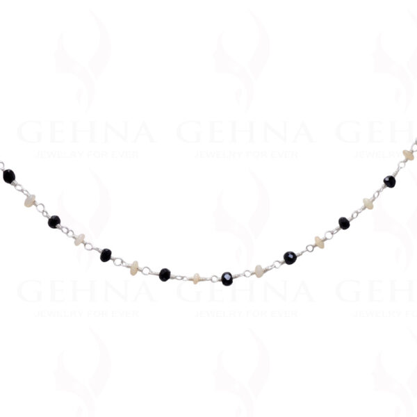 Black Spinel & Opal Gemstone Bead Chain Knotted In .925 Sterling Silver CS-1123