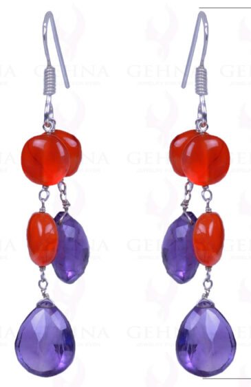 Amethyst Almonds & Carnelian Gemstone Earrings In .925 Sterling Silver ES-1123