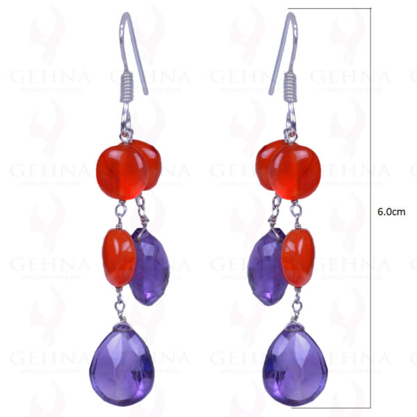 Amethyst Almonds & Carnelian Gemstone Earrings In .925 Sterling Silver ES-1123