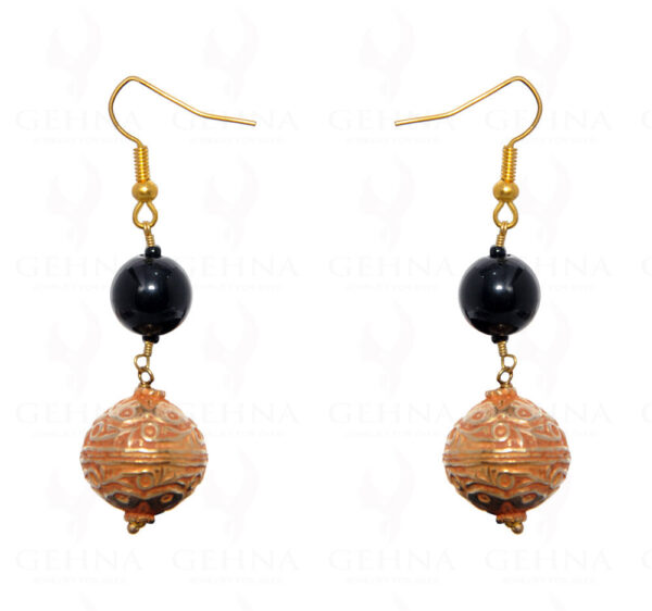 Black Onyx & Gold Plated Ball Lac Earring LE01-1123