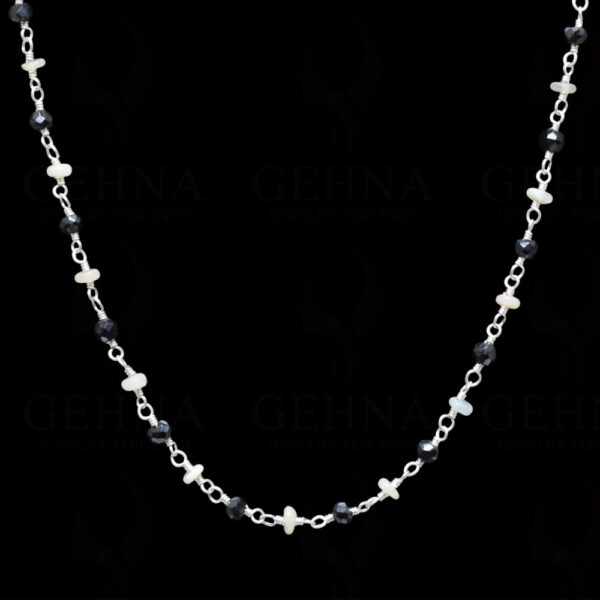 Black Spinel & Opal Gemstone Bead Chain Knotted In .925 Sterling Silver CS-1123