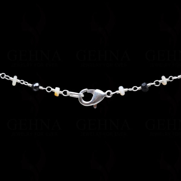 Black Spinel & Opal Gemstone Bead Chain Knotted In .925 Sterling Silver CS-1123