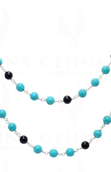 Turquoise & Spinel Gemstone Bead Chain Knotted In .925 Sterling Silver CS-1124
