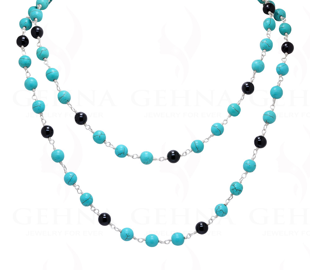 Turquoise & Spinel Gemstone Bead Chain Knotted In .925 Sterling Silver CS-1124