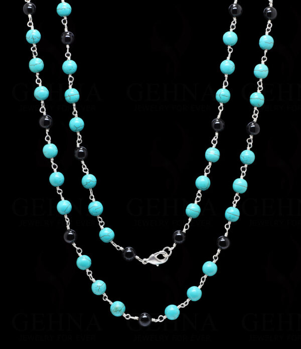 Turquoise & Spinel Gemstone Bead Chain Knotted In .925 Sterling Silver CS-1124