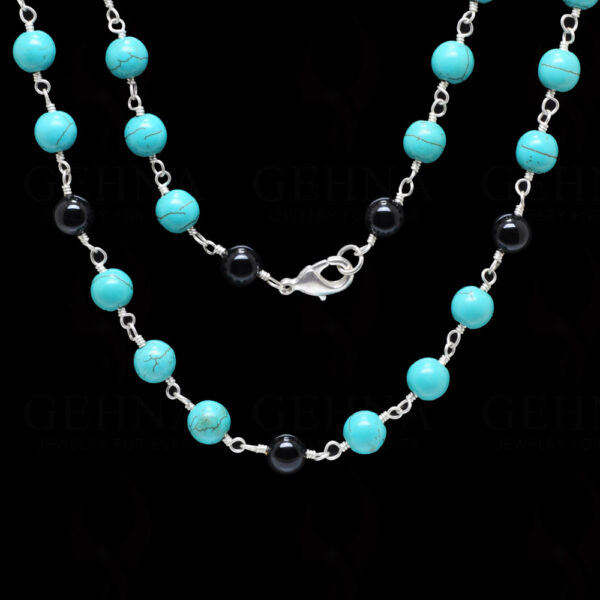 Turquoise & Spinel Gemstone Bead Chain Knotted In .925 Sterling Silver CS-1124