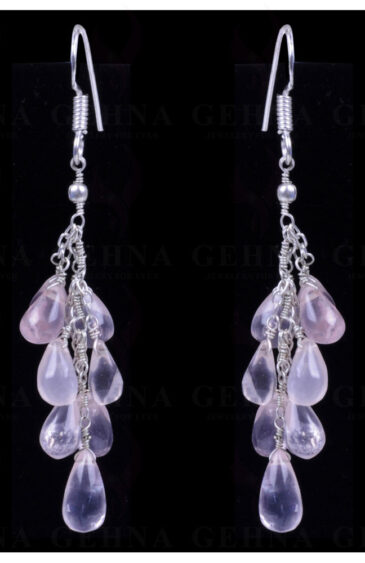 Rose Quartz Gemstone Drops Earrings Made In .925 Sterling Silver ES-1125