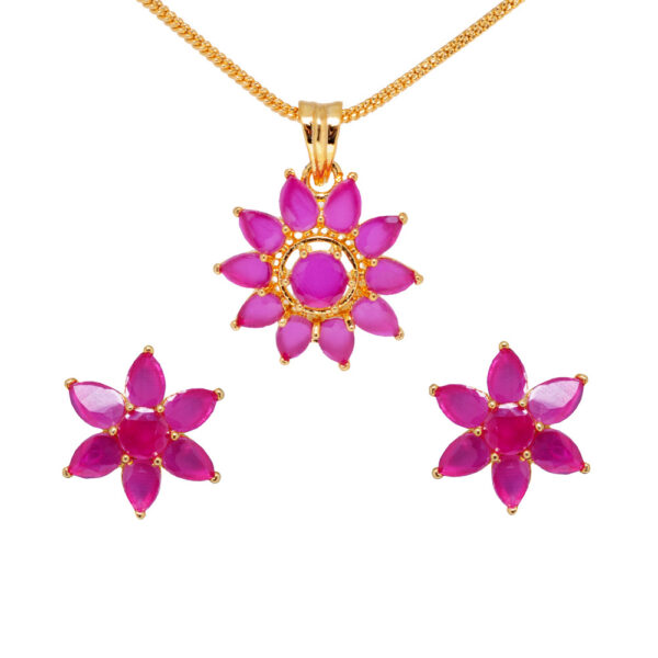 Elegant Ruby Studded Flower Shaped Classy Pendant & Earring Set FP-1125