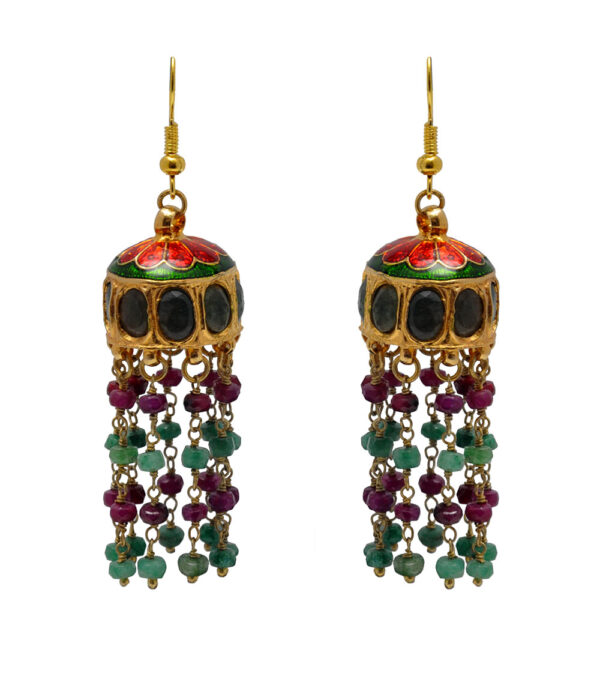 Emerald & Ruby Gemstone Faceted Bead Earring LE01-1125