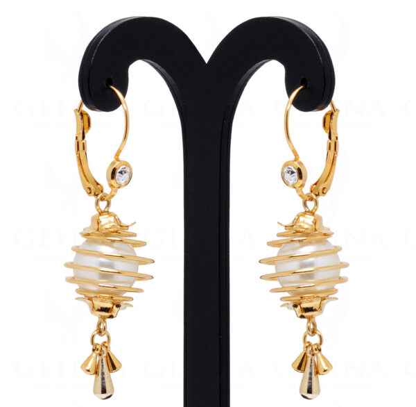 Simulated Diamond & Pearl Studded Gold Plated Earrings FE-1125