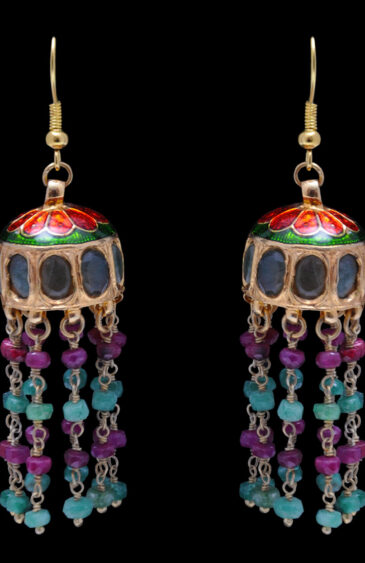 Emerald & Ruby Gemstone Faceted Bead Earring LE01-1125