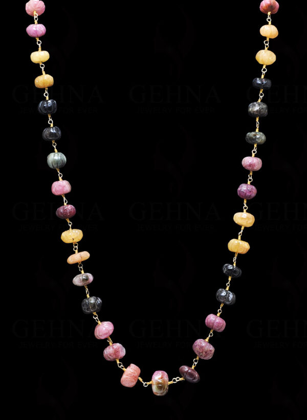 Multi Tourmaline Gemstone Bead Chain Knotted In .925 Sterling Silver CS-1125