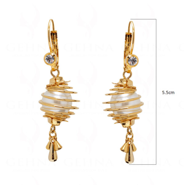 Simulated Diamond & Pearl Studded Gold Plated Earrings FE-1125