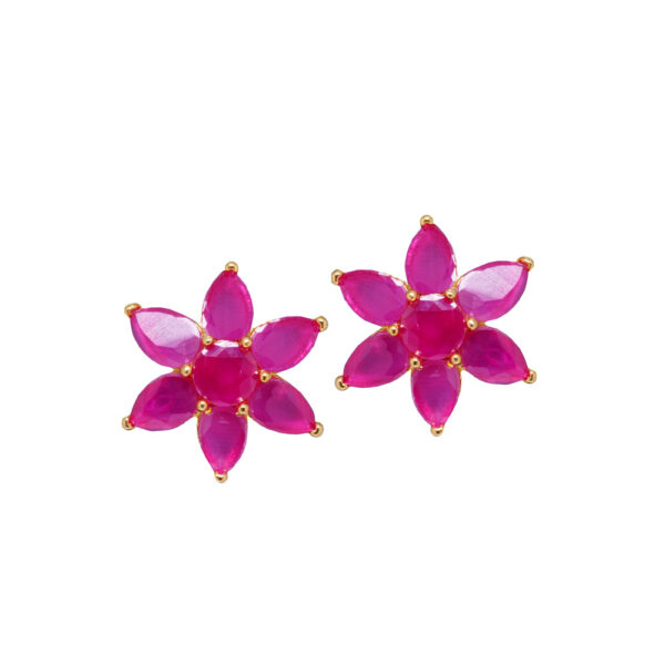 Elegant Ruby Studded Flower Shaped Classy Pendant & Earring Set FP-1125