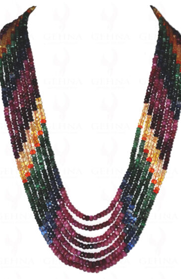 7 Rows Of Emerald Ruby Sapphire Gemstone Round Faceted Bead Necklace NP-1126