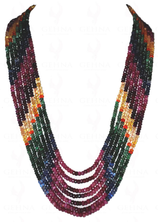 7 Rows Of Emerald Ruby Sapphire Gemstone Round Faceted Bead Necklace NP-1126