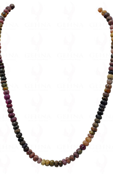 Multi Color Tourmaline Melon Shaped Bead Necklace With Silver Element NS-1126