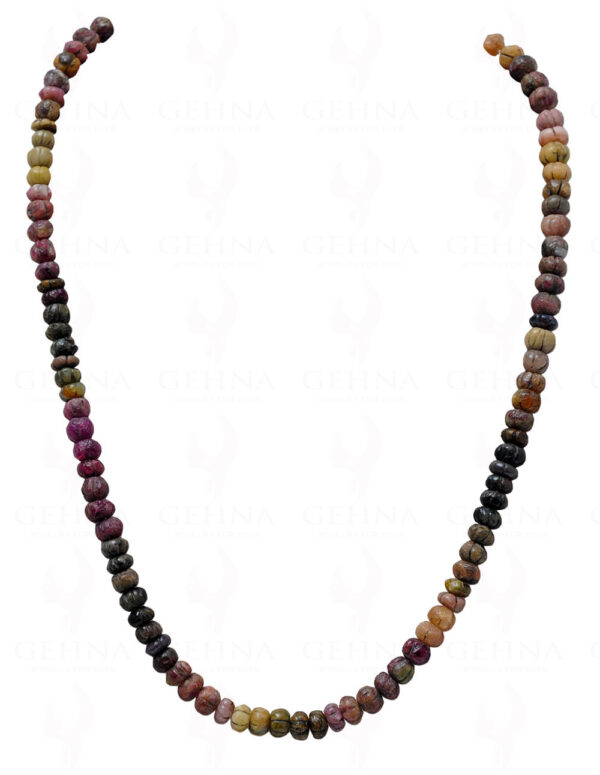 Multi Color Tourmaline Melon Shaped Bead Necklace With Silver Element NS-1126