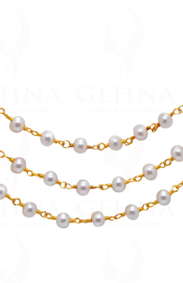 3 Rows Of Pearl & Sapphire Gemstone Chain Knotted In.925 Sterling Silver Cm1126