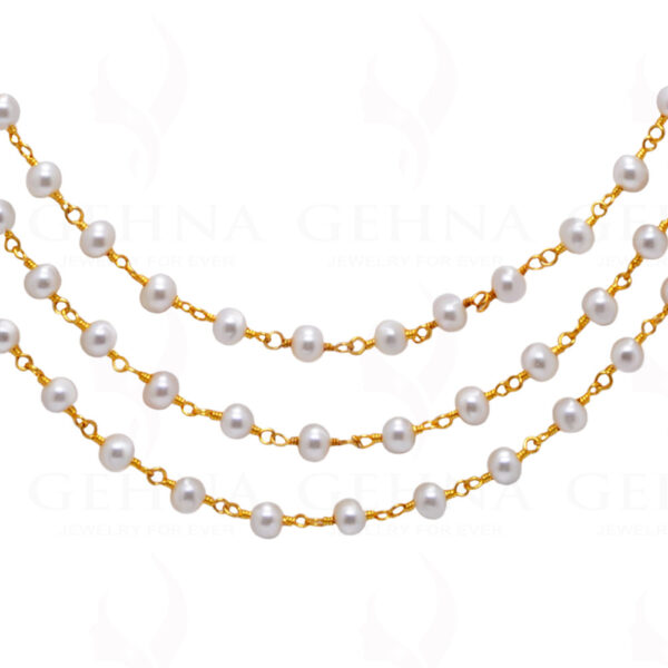 3 Rows Of Pearl & Sapphire Gemstone Chain Knotted In.925 Sterling Silver Cm1126