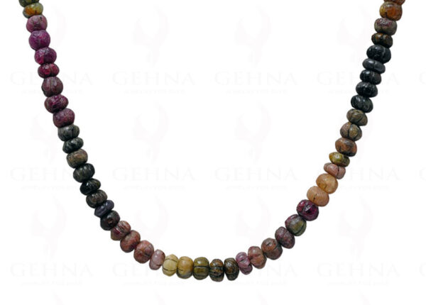 Multi Color Tourmaline Melon Shaped Bead Necklace With Silver Element NS-1126
