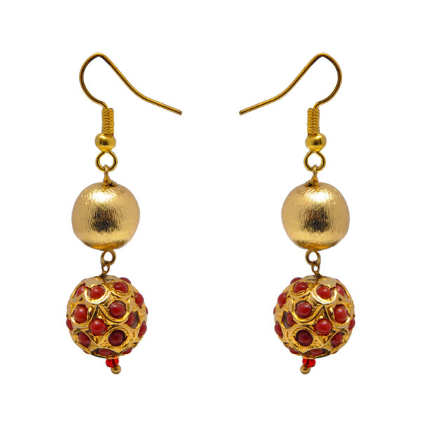 Coral Gemstone & Golden Color Lac Ball Earring LE01-1126