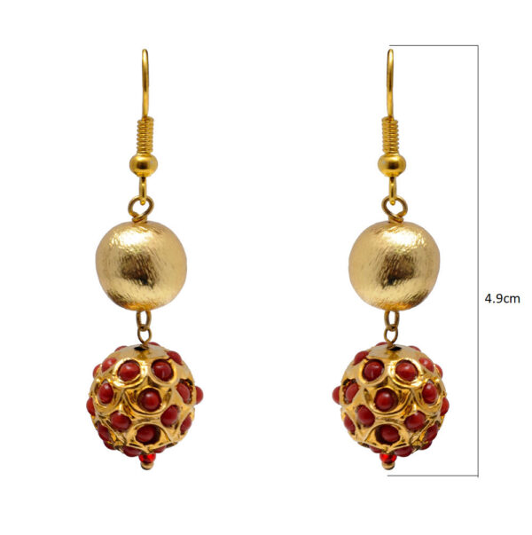 Coral Gemstone & Golden Color Lac Ball Earring LE01-1126