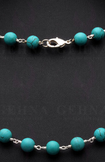 Turquoise Gemstone Bead Chain Knotted In .925 Sterling Silver CS-1127