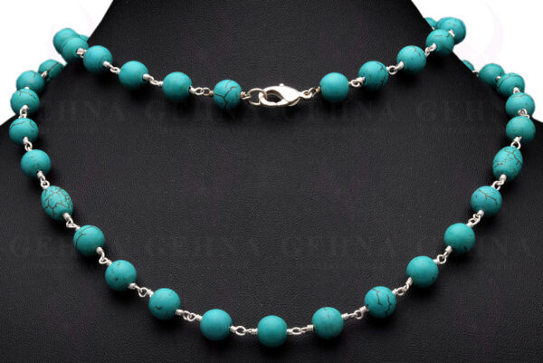 Turquoise Gemstone Bead Chain Knotted In .925 Sterling Silver CS-1127