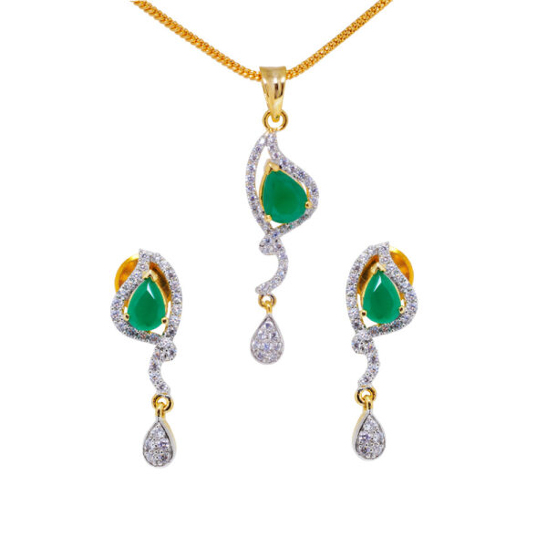 Elegant Emerald & Classic Topaz Studded Pendant & Earring Set FP-1127