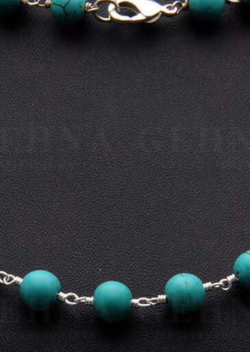 Turquoise Gemstone Bead Chain Knotted In .925 Sterling Silver CS-1127