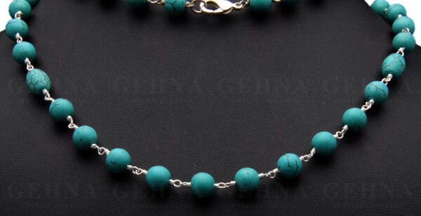 Turquoise Gemstone Bead Chain Knotted In .925 Sterling Silver CS-1127