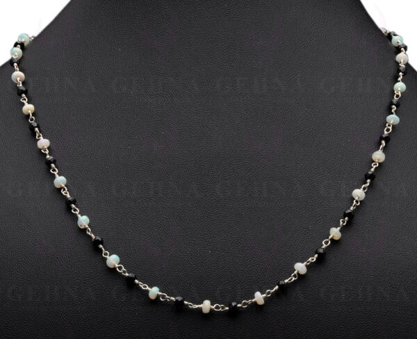 Black Spinel & Opal Gemstone Bead Chain Knotted In .925 Sterling Silver CS-1128