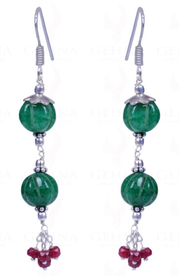 Ruby & Melon Shape Emerald Gemstone .925 Sterling Silver Earrings ES-1128