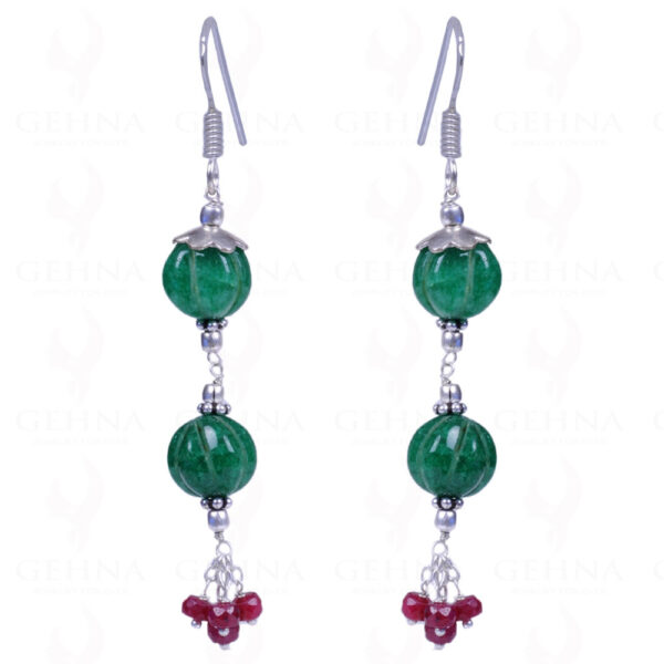 Ruby & Melon Shape Emerald Gemstone .925 Sterling Silver Earrings ES-1128