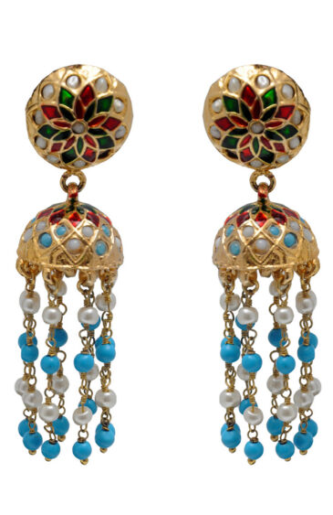 Pearl & Turquoise Gemstone Lac Earring With Red & Green Enamel Work LE01-1128