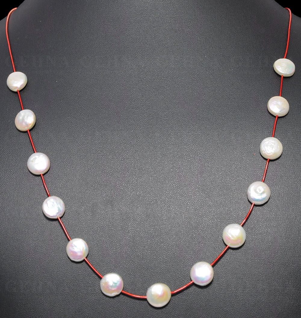 Coin Shaped Mother Of Pearl Beaded Necklace NM-1128