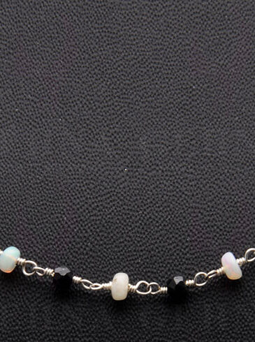 Black Spinel & Opal Gemstone Bead Chain Knotted In .925 Sterling Silver CS-1128
