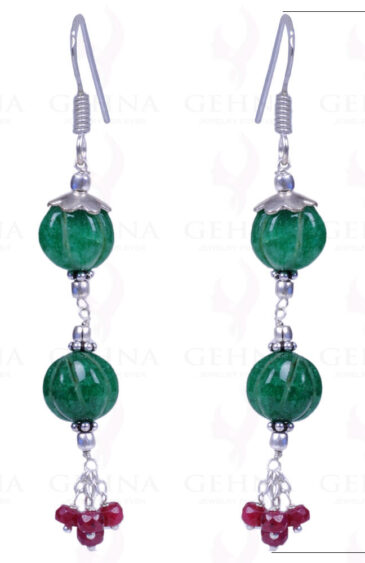 Ruby & Melon Shape Emerald Gemstone .925 Sterling Silver Earrings ES-1128