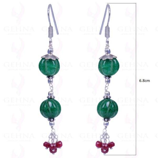 Ruby & Melon Shape Emerald Gemstone .925 Sterling Silver Earrings ES-1128