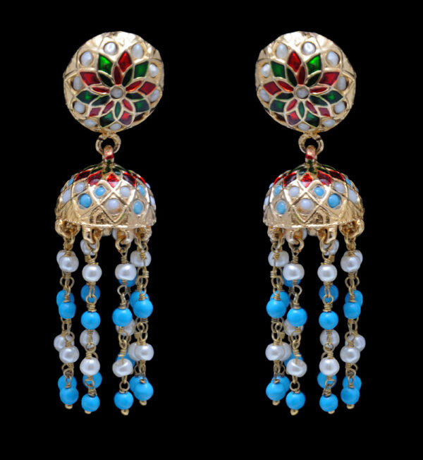 Pearl & Turquoise Gemstone Lac Earring With Red & Green Enamel Work LE01-1128