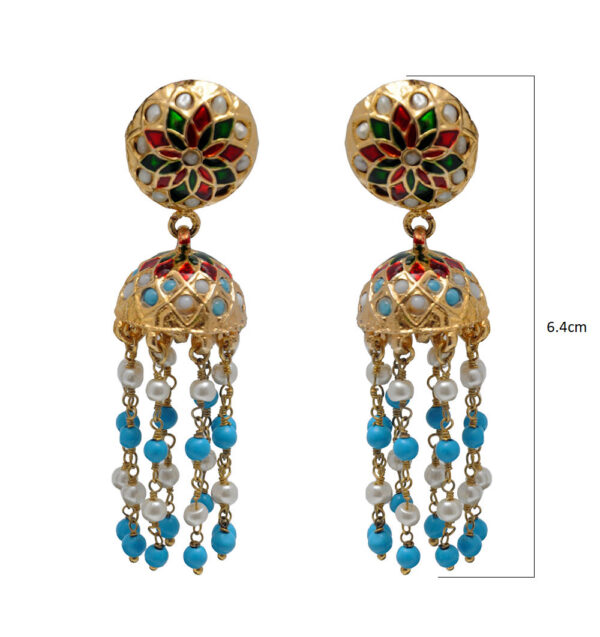 Pearl & Turquoise Gemstone Lac Earring With Red & Green Enamel Work LE01-1128