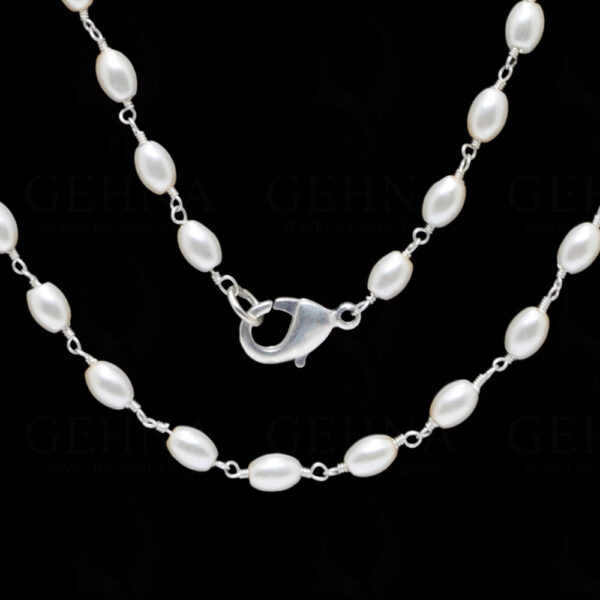 52" Inches Long Pearl Knotted Chain With Silver Elements Cm1128